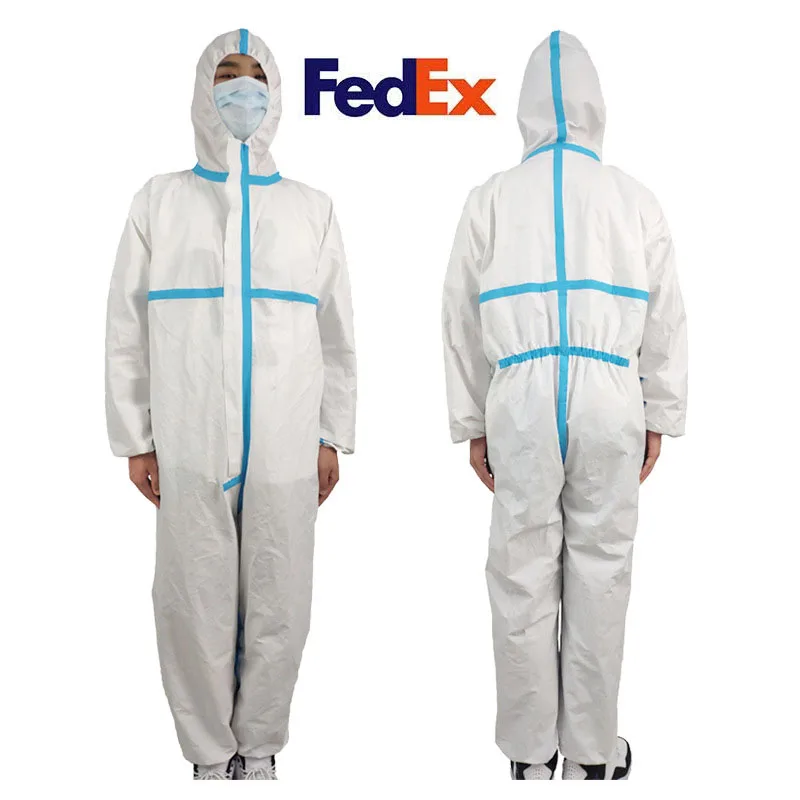 

Disposable Protective Coverall Suit Long Front Zipper Elastic Waistband & Cuffs Isolation Suit Fast Shipping By FedEx