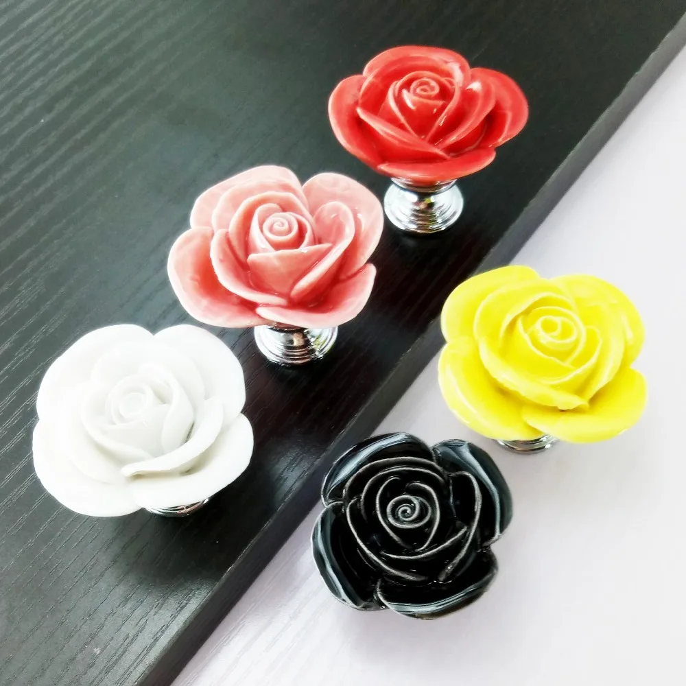 Винтажный цветок розы керамическая ручка ящика шкафа кухонный шкаф ручка