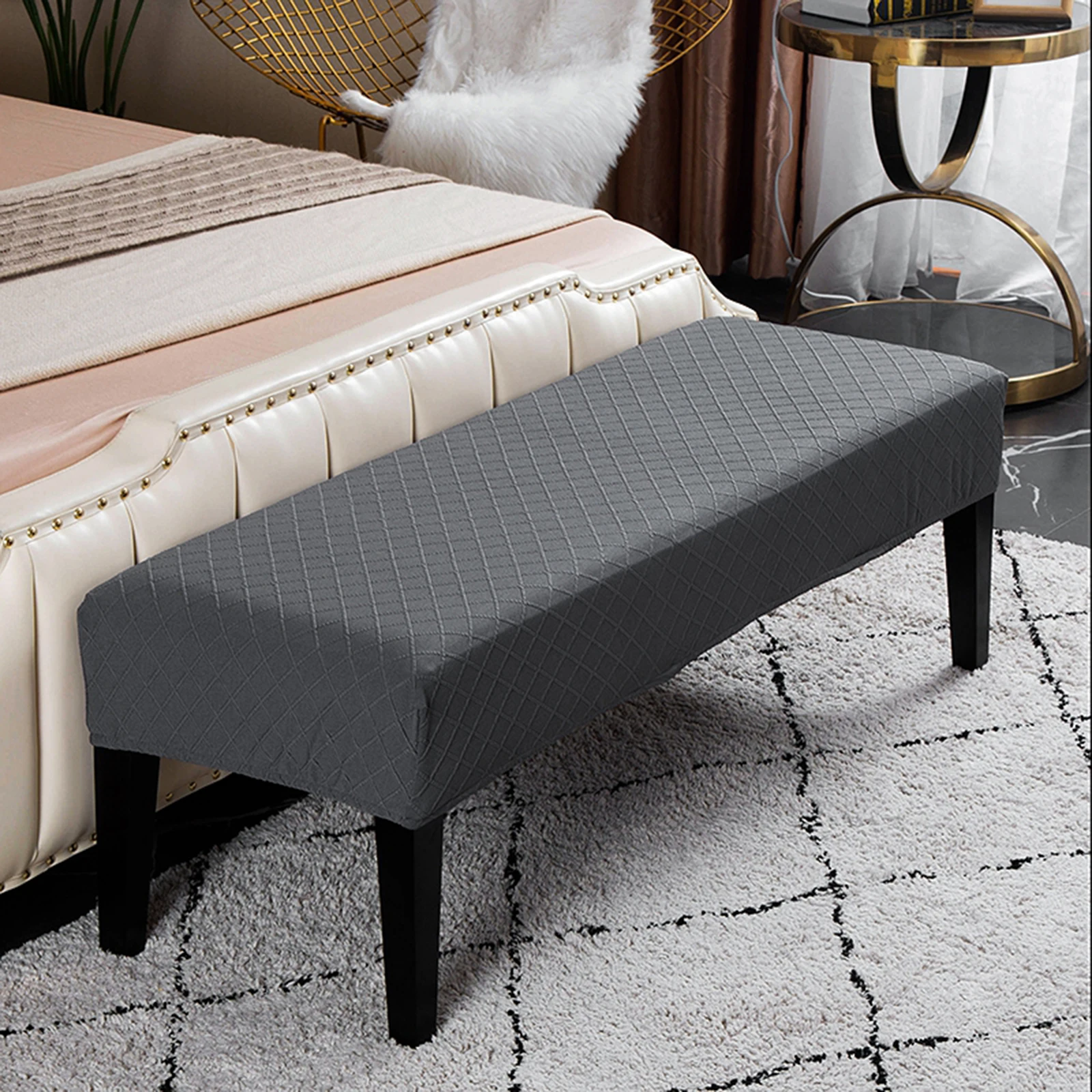Dining Bench Slip Cover Long Stool Seat Protector Stretch Removable Dustproof