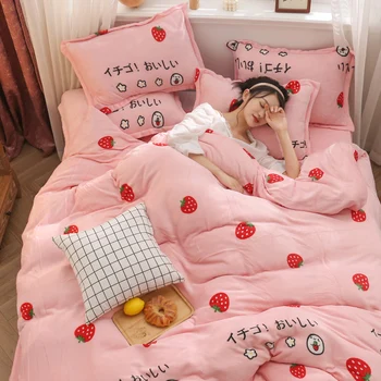 

Autumn And Winter Warm Law Levin Velvet Coral Velvet Family of Four Small Fresh Thick Short Plush-Style Bed Sheet Quilt Cover