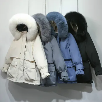 

Winter jacket for women fox fur Natural large thick duck down coat Parkas sheltered with snow closure outerwear