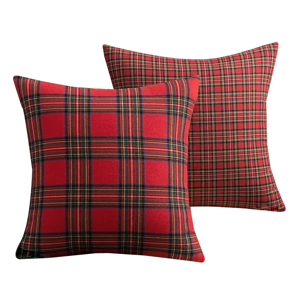 

45x45cm Christmas Square Cushion Cover Plaid Print Pillow Cases Sofa Cover Seat Bed Throw Pillowcase Vintage Home Decoration D30