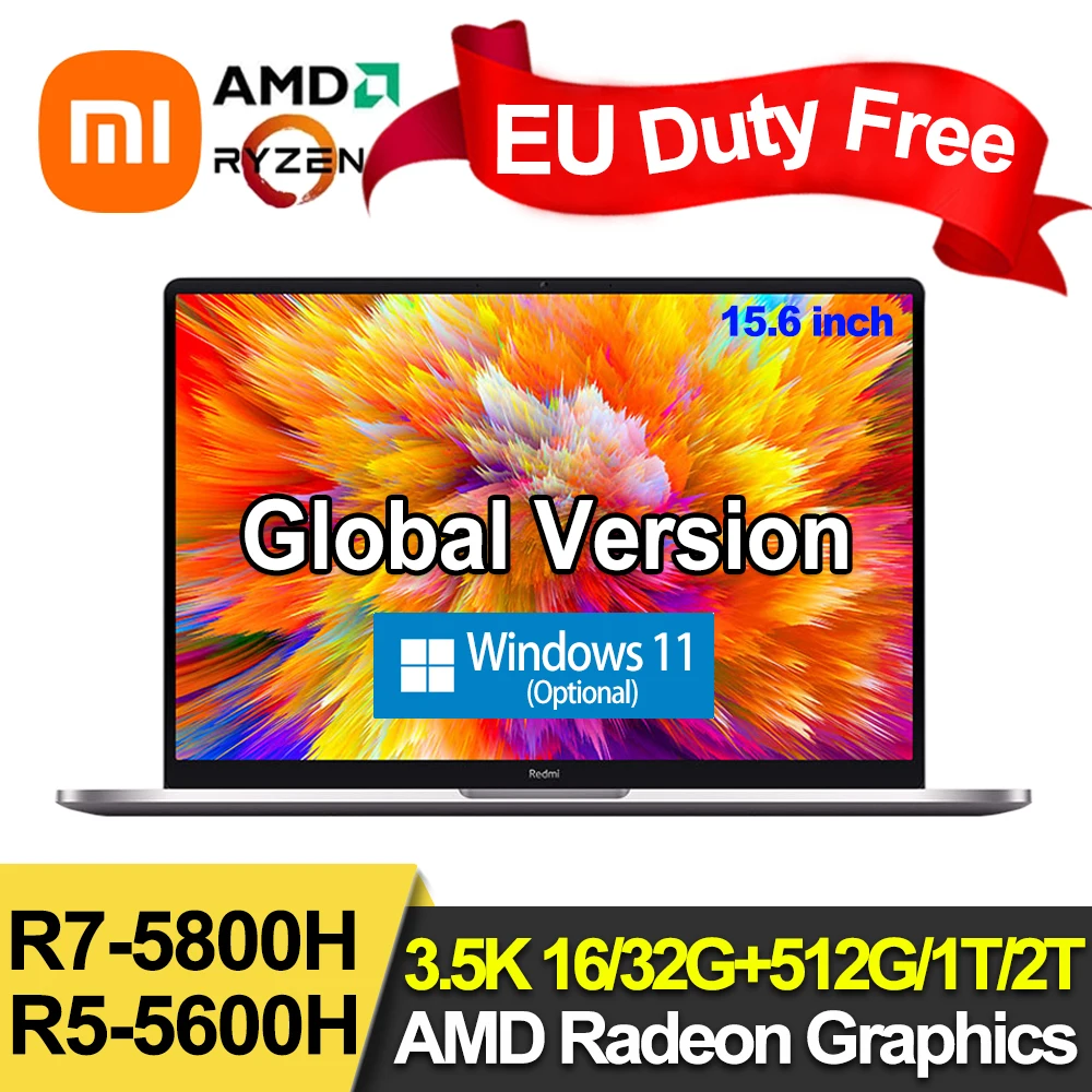Ноутбук Xiaomi RedmiBook Pro 15 Ryzen AMD R7-5800H 3 2 K 90 Гц FHD экран 6 дюйма 16 ГБ + 512 ГБ/ТБ 100% sRGB Win10