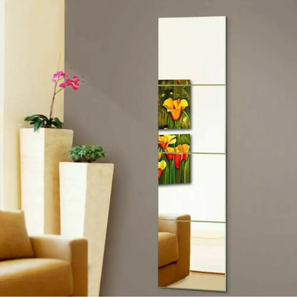 Ornament Mirror Wall Sticker 30 x 30cm 4PCS Tiles Glass Self Adhesive Bathroom