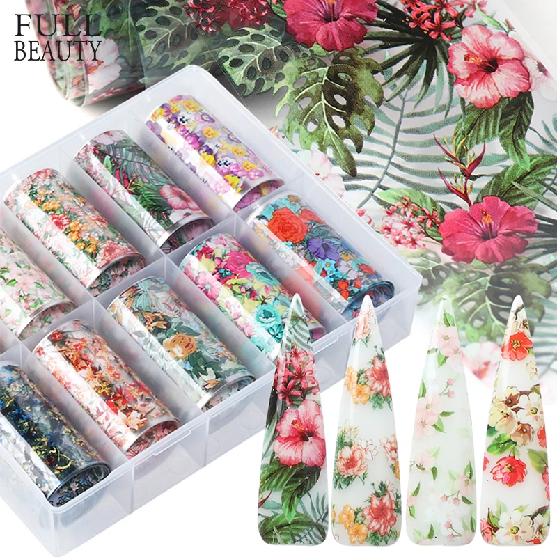 

1Box Mixed Nail Foil Decals Set Floral Prints Transfer Adhesive Film Paper Colorful Flower 3D Charm Accessories Tips CHXKH40-54
