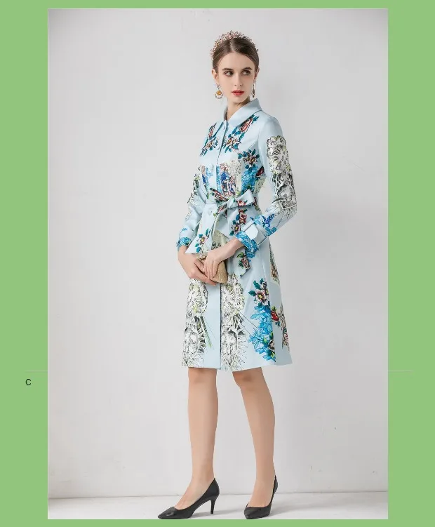 Модное шоу ropa mujer осенне-зимние пальто и куртки для женщин с длинным рукавом винтажный ремень Поддельные карманы печати feminina vestidos
