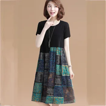 

2020 Women's Fashion Dress Chinese Style Summer Dress O-neck Knee Long Sleeve Printed Dress Loose Dress Vintage Dress#P30