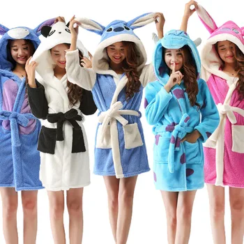 

kigurumi Spring Autumn Hooded Women Bathrobe Cartoon Animal Warm Gown Soft Women's Sleepwears Robes Femme Nightgowns