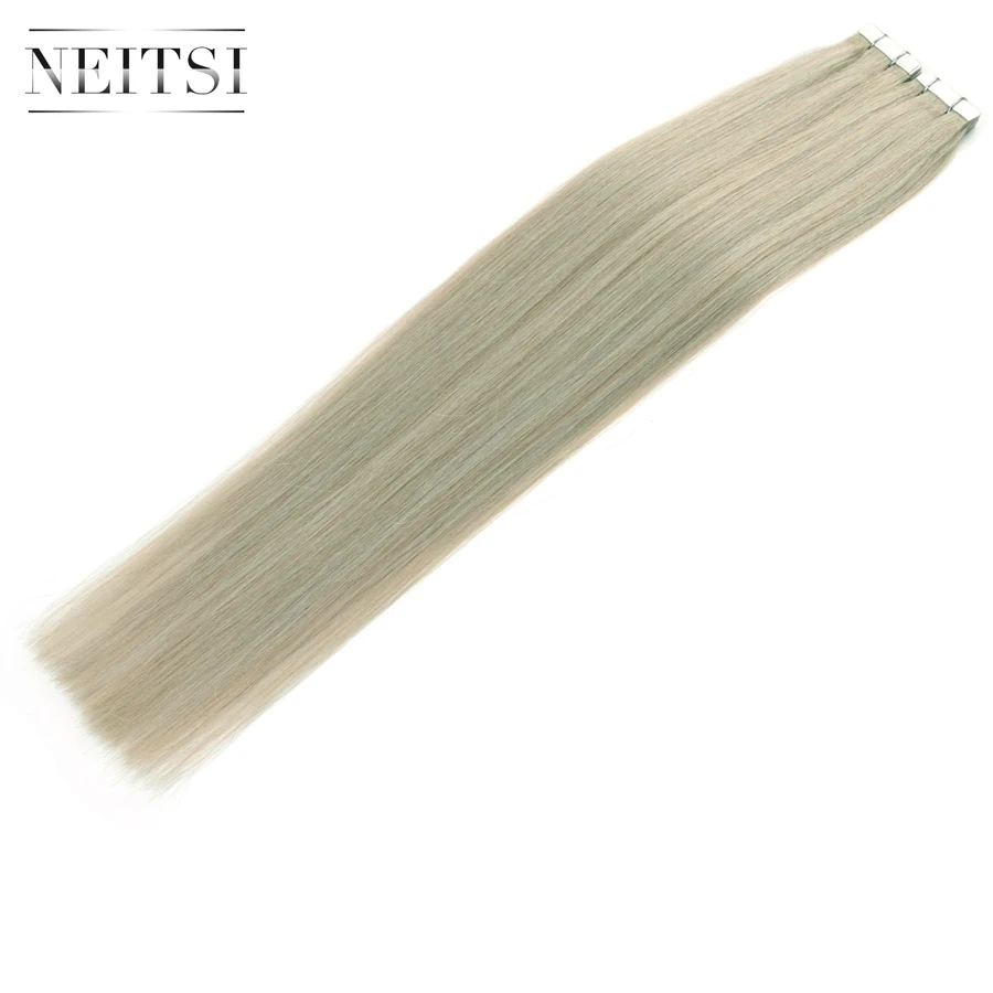 Neitsi Skin Weft Adhesive Hair None Remy Tape In Human Hair Extensions Grey# Color Straight Double Side Tape Hair 20pcs 40pcs