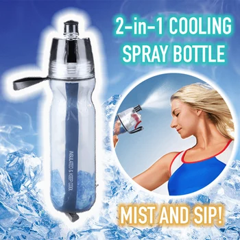 

High Quality 2-in-1 Cooling Spray Bottle Sport Water Bottle Portable Plastic Drinking Bottles MD88