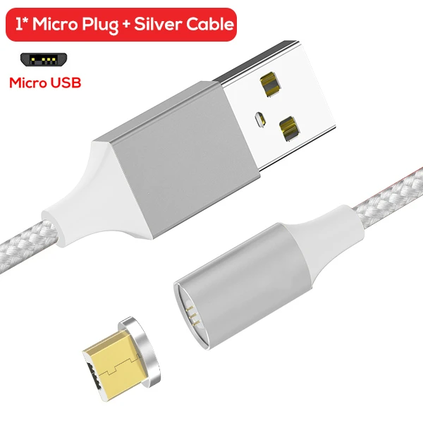 Sliver Micro Cable Micro usb type C нейлоновый Плетеный светодиодный магнитный usb-кабель для samsung Xiaomi huawei Mini кабель USB C для IPhone X XS Max - Цвет: Sliver Micro Cable