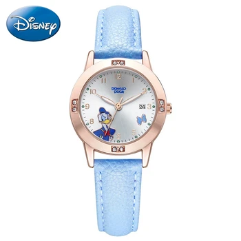 

Donald Duck Children Leather Strap Flower Watch Lovely Pink Blue Pretty Girls Wristwatch Students Time Clocks Kol Saati Gift New