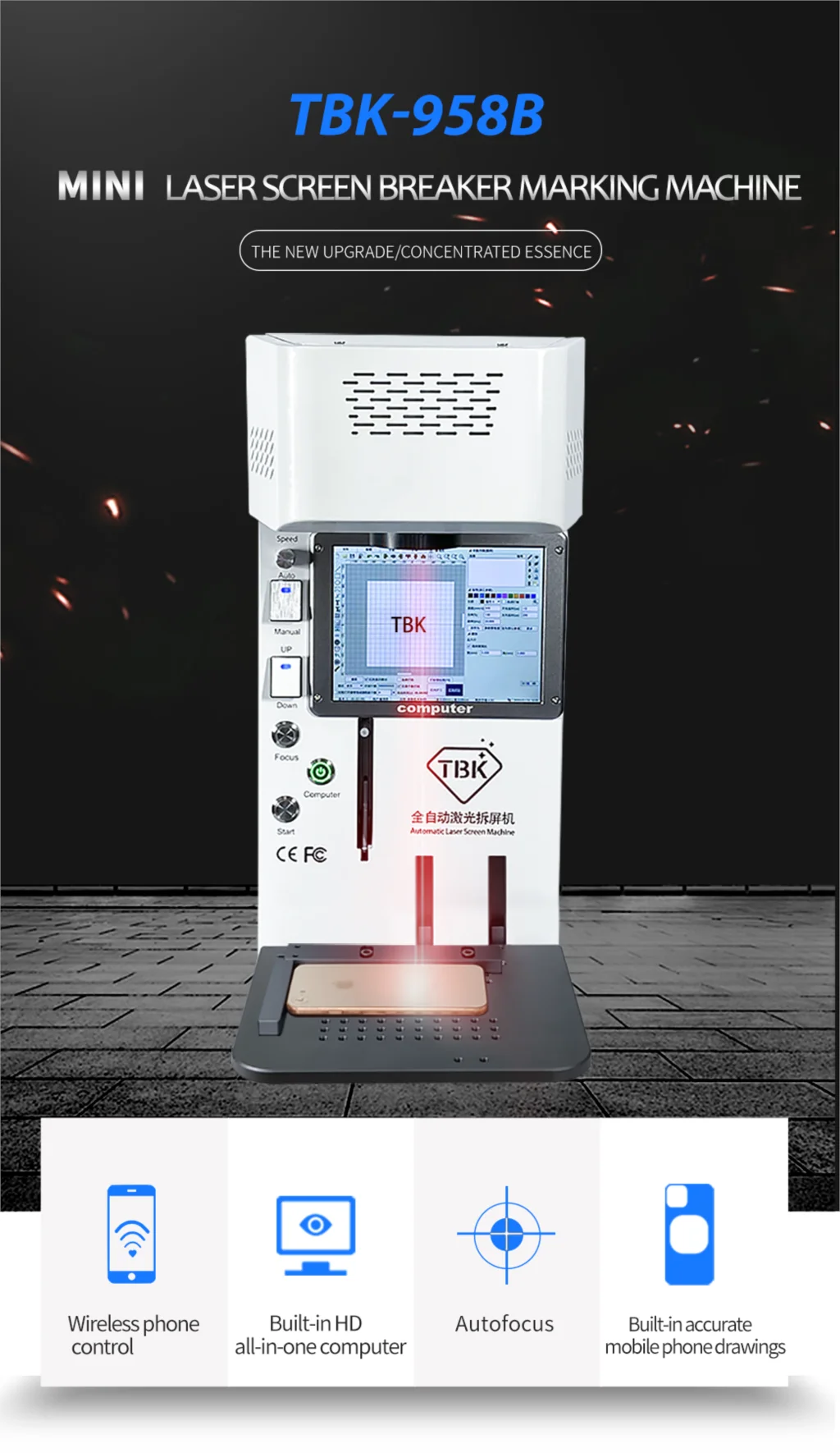 TBK-958A 958B Automatic LCD back glass Laser separate Machine for iphone 8- 11pro max for DIY Engraving and LOGO marking Machine