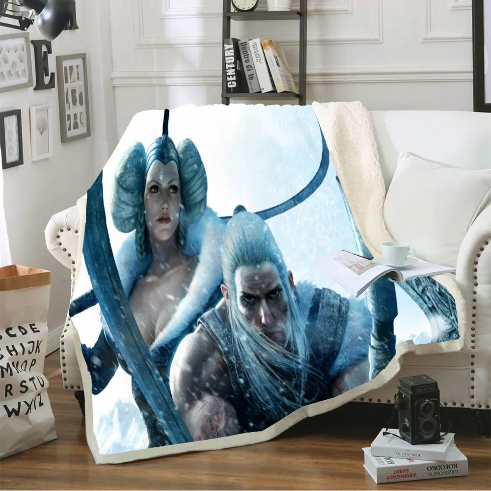 Soft Sherpa Fleece Blanket Game Scene Snow Throw Blanket Warrior Battle Winter Sofa Bed Cover Outside Nap Blanket for Boy Adult