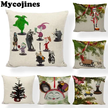 

Hot Nightmare Before Christmas Pillowcase Cartoon Character Series Wreath Tree Home Sofa Bedroom Office Decoration Cushion Cover