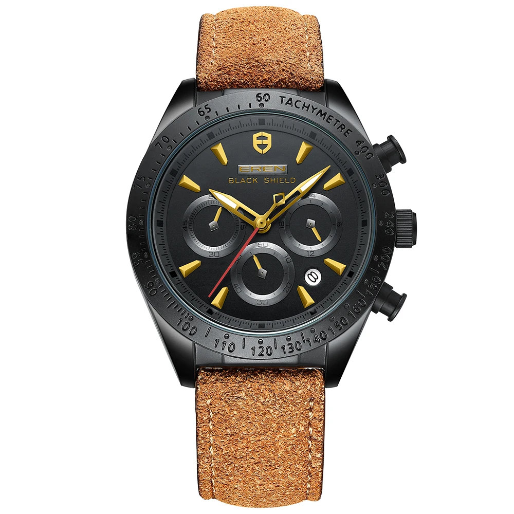 2022 Ever Move Men's Sports Chronograph  Luxury Literal Business Style Multifunctional Leather Real Nail Quartz Watch 
