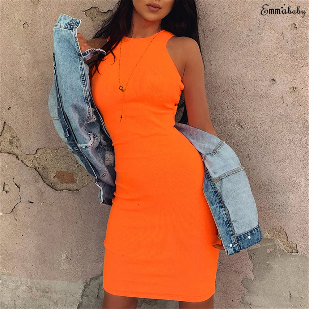 bright orange bodycon dress