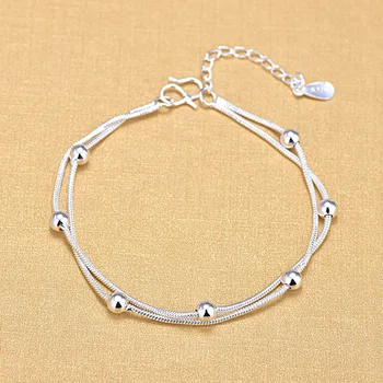 

Ball Beads Bracelets Top Double Layered Snake Chain Bracelet For Women 925 Sterling Silver Jewelry Gifts