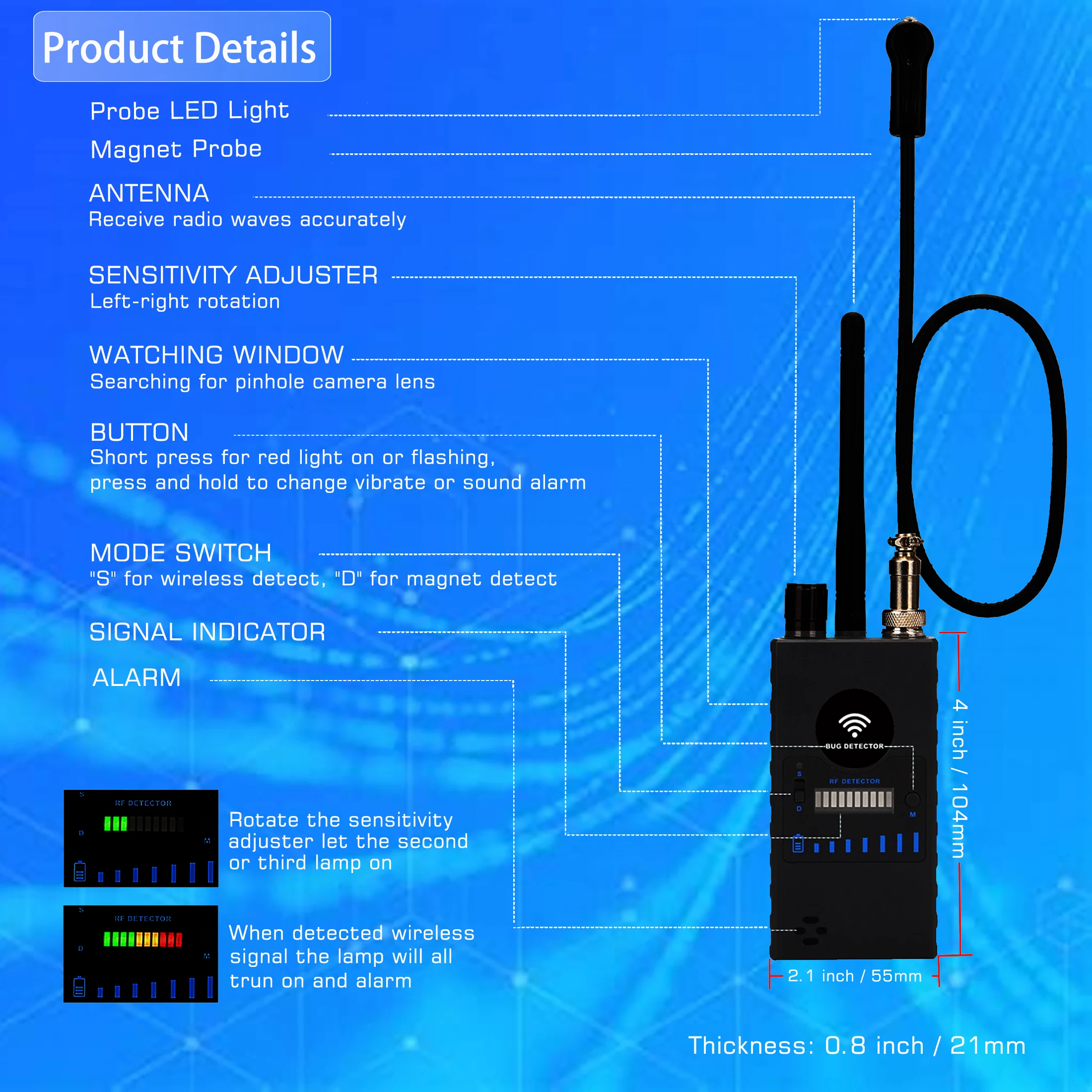 Upgrade Anti Spy RF Detector,High Sensitivity Wireless Hidden Camera Detect Bug GPS Tracking GSM Audio Listening Device Finder