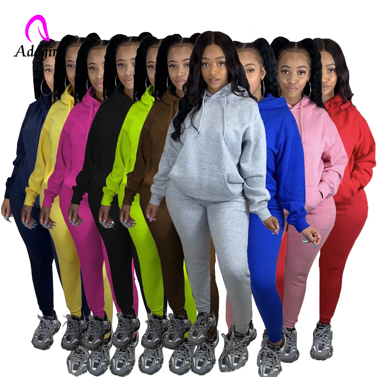 

Fitness Women 2 Piece Set Casual Solid Hoodies Sporty Jogging Pants Matching Suit Tracksuit Sweatpant Sweatshirt Active Wear