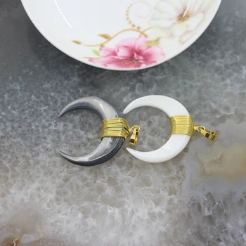 

5pcs/lot, OX Horn Shell Crescent Pendant Copper Wire Wrapped gold,DIY Necklace Jewelry Charms Making Earring 10-12x35mm