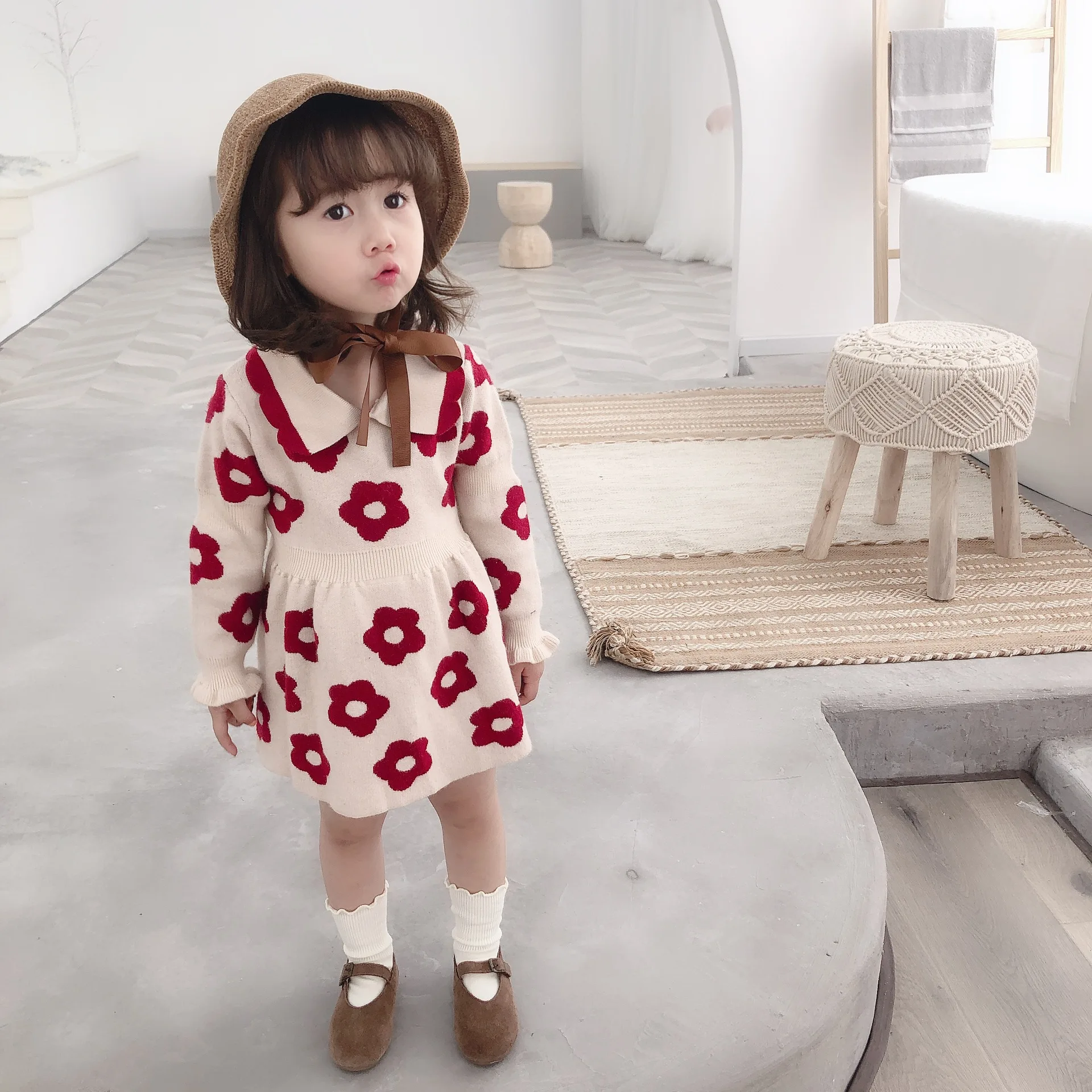 Ukeybaby2019, осенний и зимний свитер, платье с цветочным рисунком для девочек, Детский свитер, платье для женщин