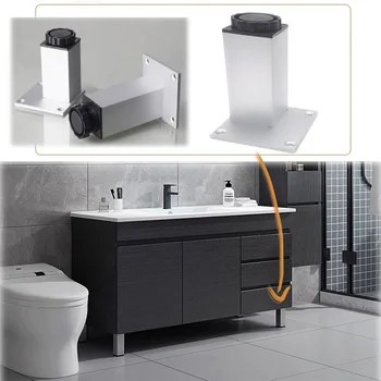

White Aluminum Alloy Adjustable Furniture Cabinet Sofa Desk Table Bed Legs Feet Height(50-300mm)x38mm Width With Mounting Screws