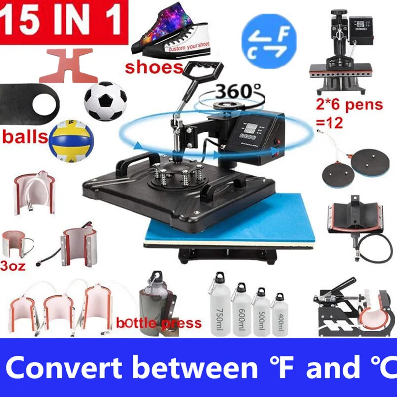 5 in 1 Combo Heat Press Machine Thermal Sublimation Transfer Printer For  Cap/Mug/Bottle/Phone Case/Pen/T-Shirt Printing - AliExpress