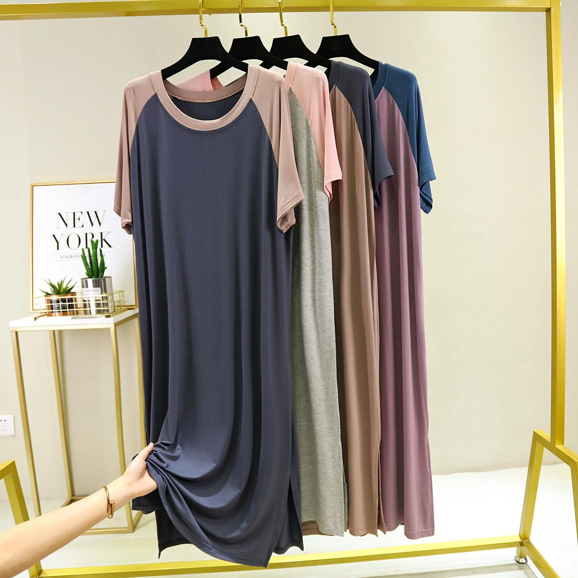 

New Women's Summer Modal Nightdress Short Sleeve One-piece Nightwear Long Dress Large Size Loose Home Clothes Sleepwear