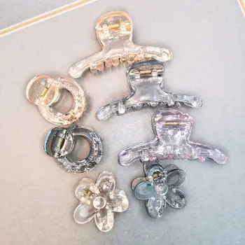 

Korea Sweet Candy Color Flower Gold Hair Claw Geometric Hollow Round Transparent Hair Clips For Woman