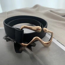 

Fashion Leather Thin Belt For Women Personality Metal Buckle Waist Strap Coat Dress Sweater Decoration Knotted Waistband