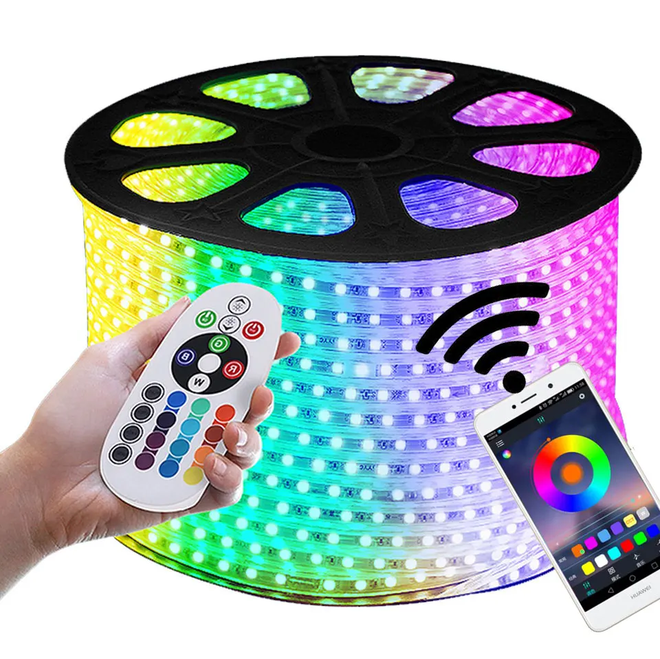

GD 16-50M RGB LED Strip 60LEDs/M 5050 220V Color Changeable LED Light Tape IP67 Waterproof LED Rope Light +Remote Controller