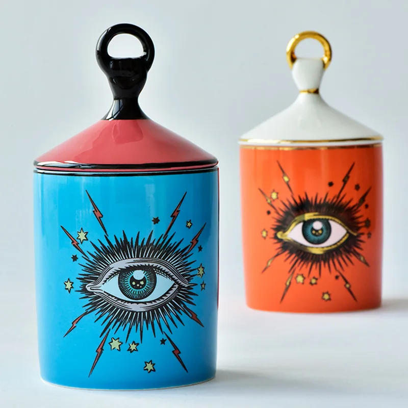 

Lovely Design Big Eyes Jar Hands with Lids Ceramic Decorative Cans Candle Holder Storage Cans Home Decorative Box for Makeup