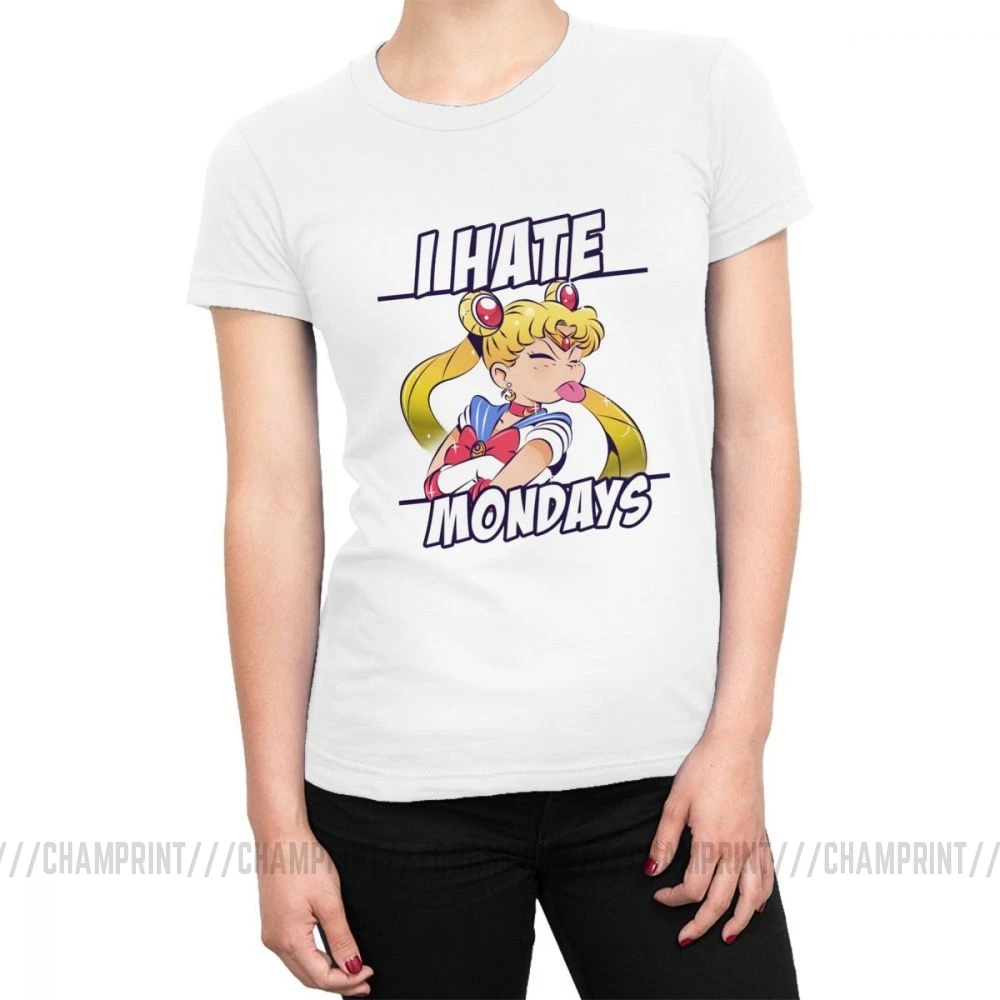 I Hate Mondays Sailor Футболка с Луной Harajuku забавная футболка Топы Ulzzang женские футболки хлопковая винтажная одежда для женщин - Цвет: Белый