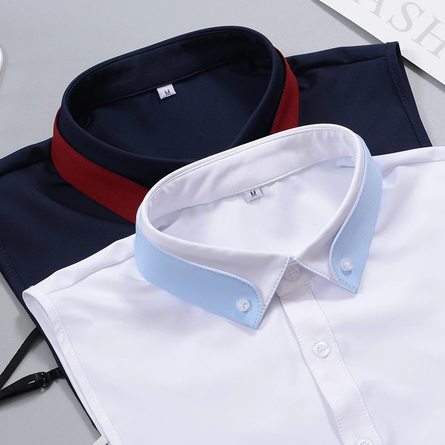 

Elegant White Detachable Fake Shirt Collar Mens Offcial Formal False Collar Tie Navy Removable Collar Lapel Half Shirt Neckwear