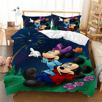 

Night Mickey mouse Bedding Set Lovely Couple Queen King Size Bed Set Children Duvet Cover Pillow Cases Comforter Bedding Sets