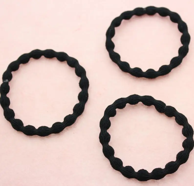

150pcs Pack Round Black Wavy Elastic Hair Tie Band Ring Rope Ponytail Holder Women Lady Girl Fashion Accessory