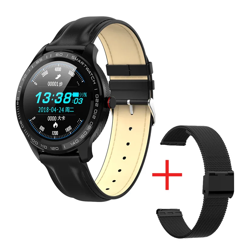 Смарт-часы L9 ECG PPG, мужские спортивные Смарт-часы с Bluetooth, Смарт-часы, водонепроницаемые, IP68, кровяное давление, кислородная кожа, часы для женщин - Цвет: bk lea ad bk steel
