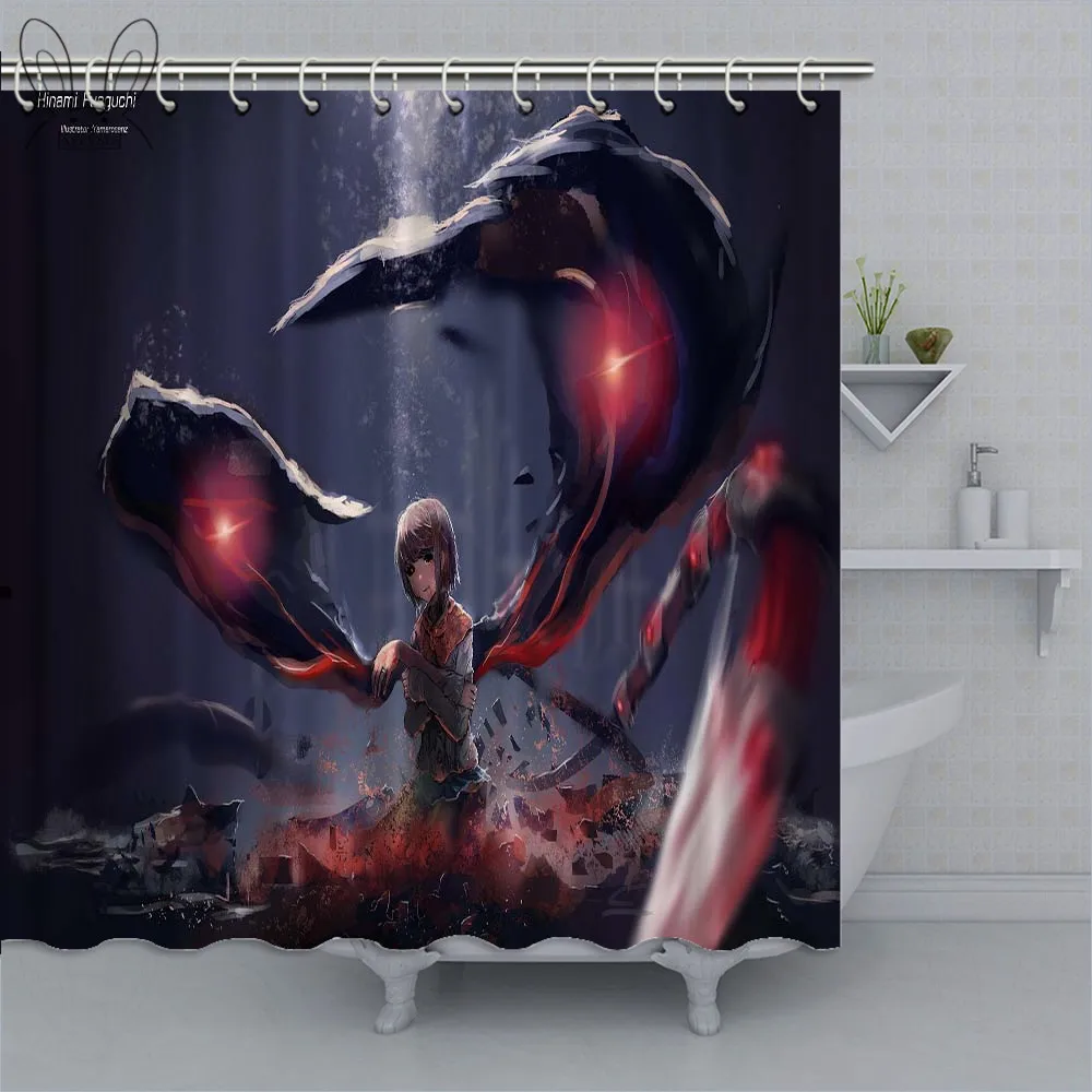 Aplysia Tokyo Ghoul Kaneki Ken Shower Curtain 3D Anime Waterproof Bathroom Polyester Fabric Bathing Cover Sets | Дом и сад