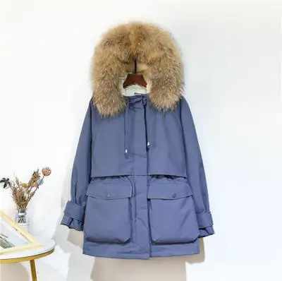 FTLZZ, новинка, зимняя куртка для женщин, большой натуральный Лисий мех, белый утиный пух, пальто, толстые зимние парки, теплая верхняя одежда с поясом - Цвет: Picture color 8