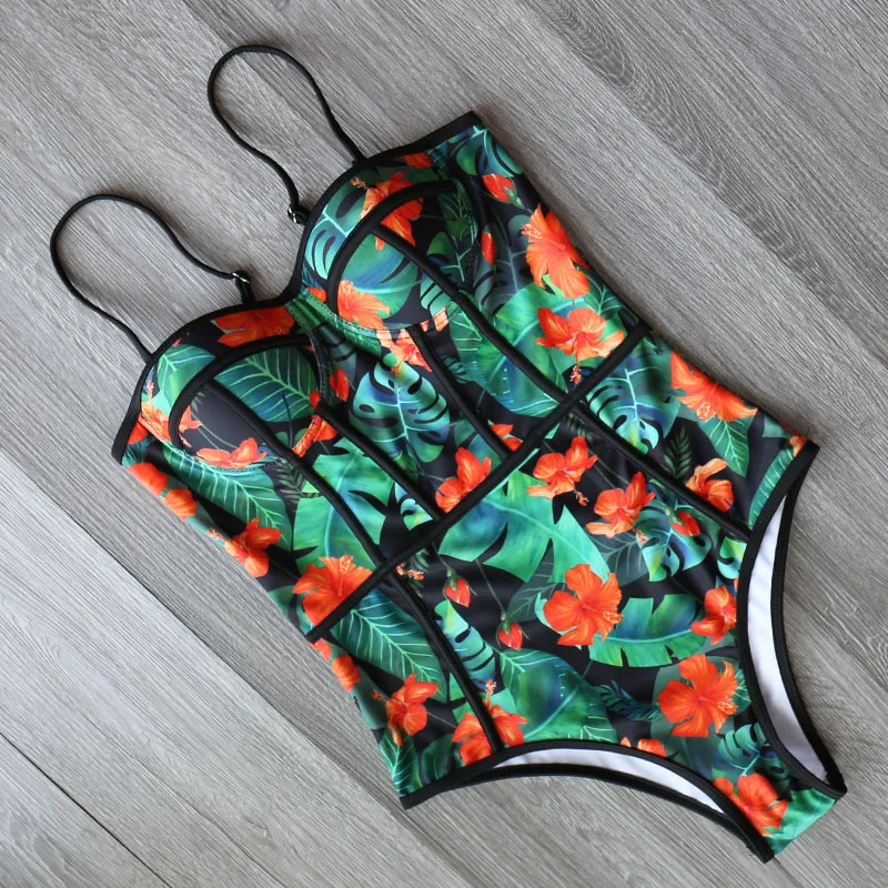 Летний Стильный слитный купальник для женщин с принтом пальмы, купальный костюм с принтом листьев, монокини, купальный костюм, пляжная одежда для женщин - Цвет: CU19327D3