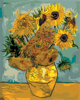 

Frameless diy painting by numbers Hand painted frameless van gogh sunflowers abstract painting murals decorative painting B009