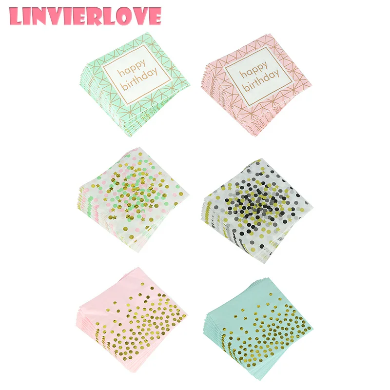 LINVIERLOVE Золотой горошек звезда бумажное полотенце для дня рождения, свадьбы 33*33 см одноразовые салфетки вечерние праздничные декоры