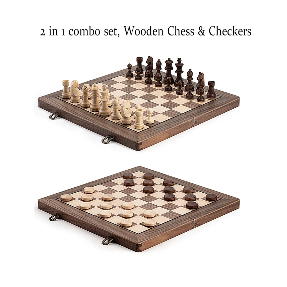  A&A 15 inch Wooden Folding Chess & Checkers Set w/ 3 inch King  Height Staunton Chess Pieces / 2 Extra Queens / 2 in 1 Board Game : Toys &  Games