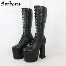  Sorbern Luxury Women Boots Chunky High Heel Round Toe Buckle Strap Front Platform Block Heel Round Toe Custom Multi Colors 