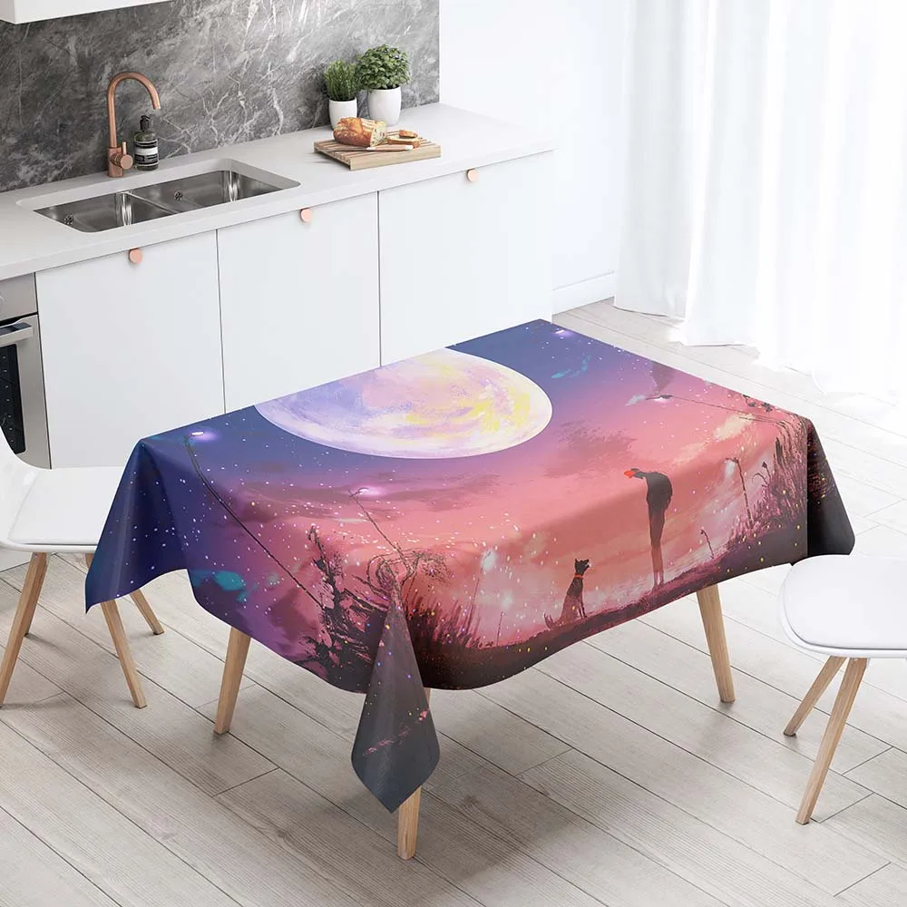 

Magnificent Rectangluar Tablecloth 3D Printing Cosmos Starry Design Table Decor For Kitchen Table