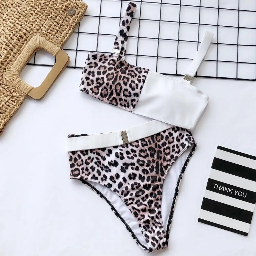 

High Waist Bikini Set 2019 New Leopard Swimsuit Women Two Piece Bandeau Bathing Suits Halter Women Swimsuit Biquini Mujer Female