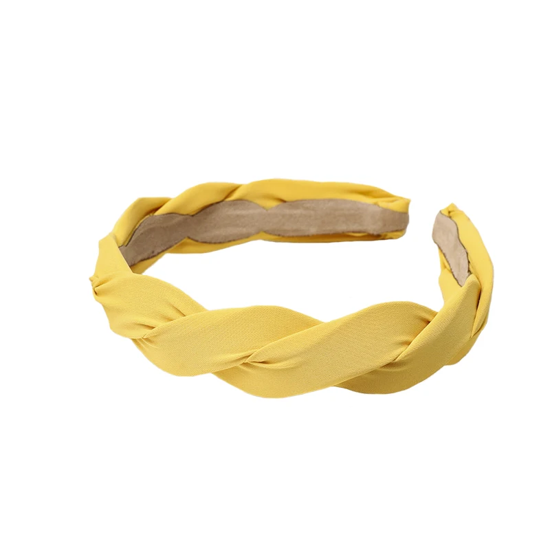 Yellow GZHILOVINGL Boho плетеные головные повязки для женщин одноцветные шифоновые повязки для волос винтажные аксессуары для волос твист головной убор для девочек - Цвет: Yellow