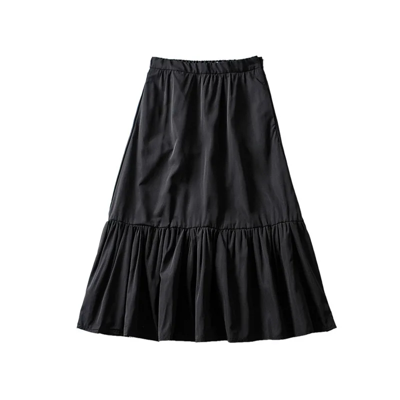 

Australia Non-mainstream Retro Black And White with Pattern High-waisted Slimming Mid-length Skirt 2019 WOMEN'S Dress New Produc