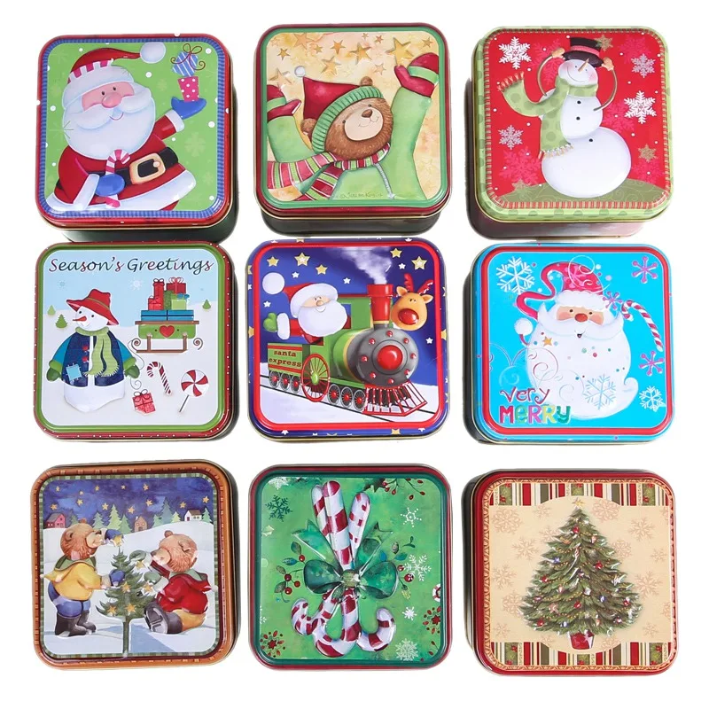 Christmas Candy Box Cute Mini Gift Package Tin Box Candy Baking Cookies Biscuit Case Container Sealed Storage Jar Random Pattern